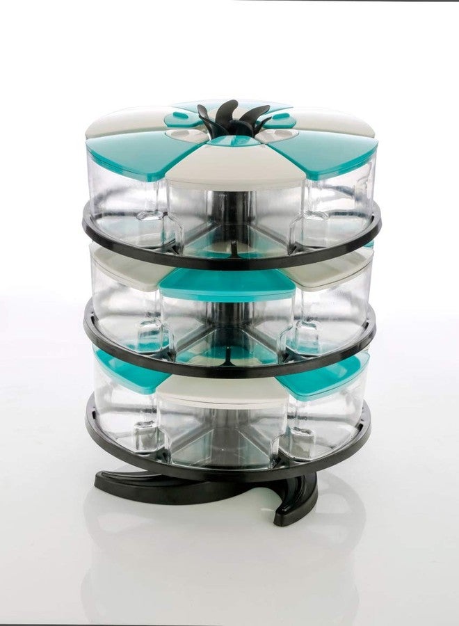 DCloud Hub 360 Degree Revolving Round Shape Transparent Pack of 18 Jar Spice Rack/Container 3 Layer Spice Rack Sky Blue - Image 2